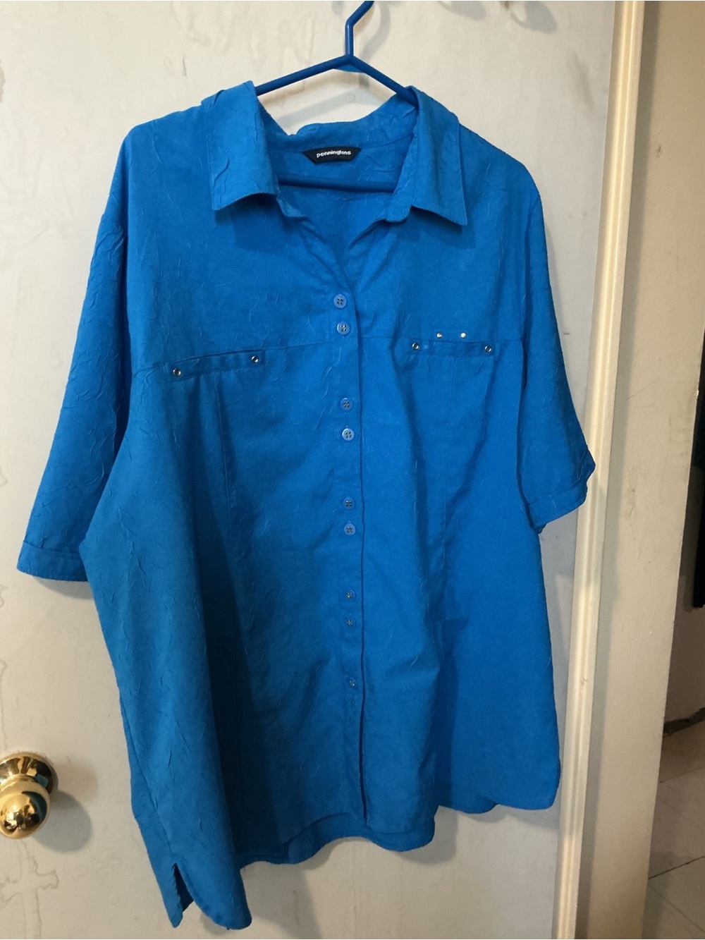 Santorini Blue Button-Front Women's Top